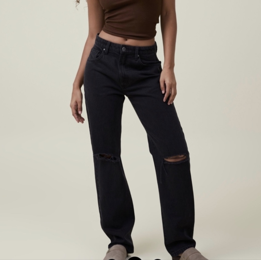 Cotton On Black Straight Leg Jeans with Knee Rips